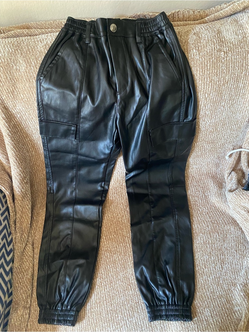 Love Tree Black Faux Leather Cargo Joggers